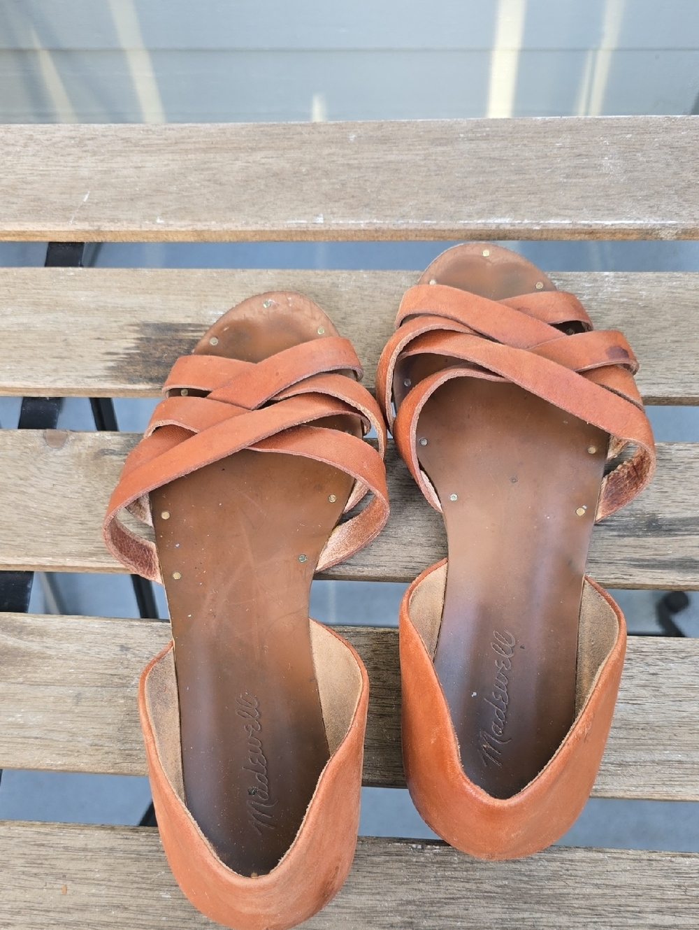 Madewell Rust Leather Crisscross Slide Sandals - Size 7.5